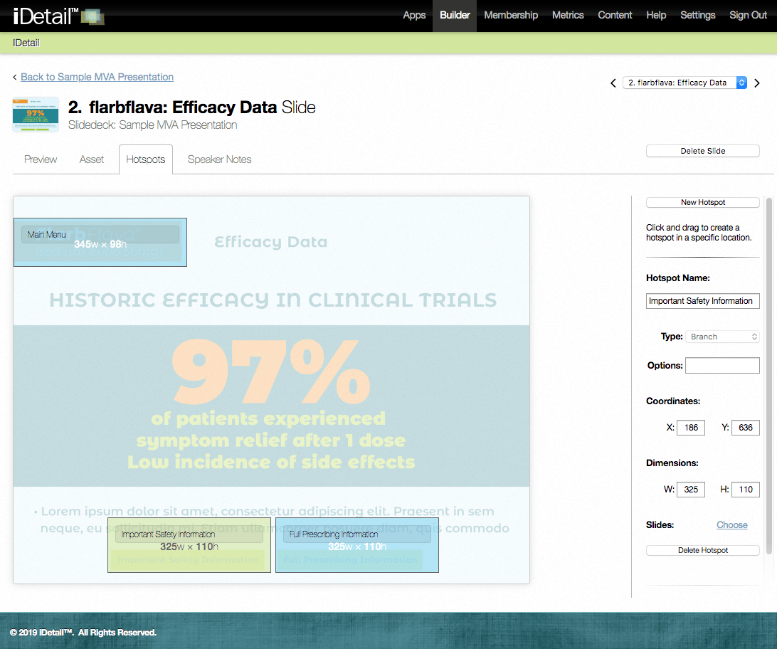Screenshot of the iDetail slide builder